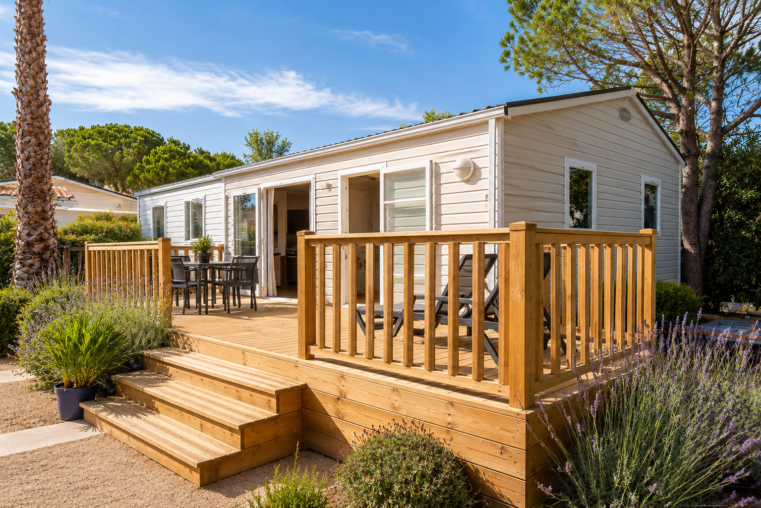 Terrasse mobil-home simple réalisée par Azur Design dans le Var